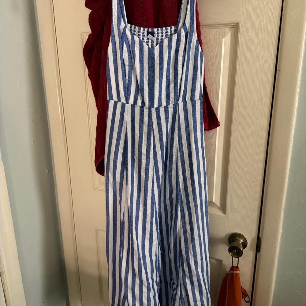 Blue and White Striped Jumpsuit